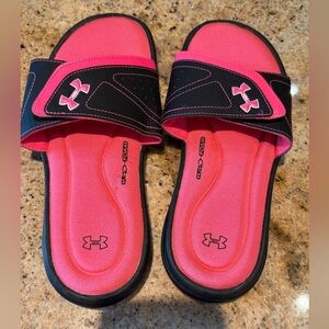 Under Armour Slide Sandals - Black and neon Pink - size 8